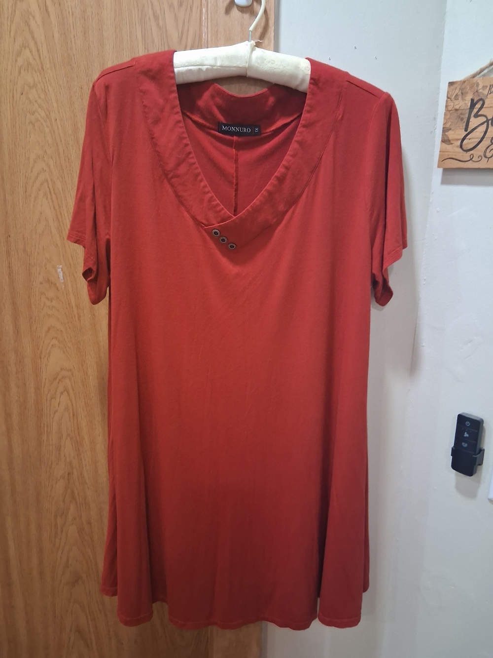 Monnuro Short Sleeve V-Neck Tunic Top in Rust